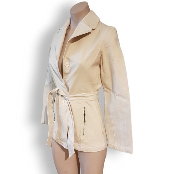 Metrogirl Y2k, cream, belted, stretch denim corduroy jacket coat fits AU 6 8 10 - Picture 4 of 5